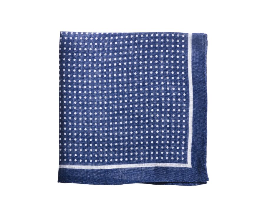 Pochette de costume lin à pois Marine et Blanc