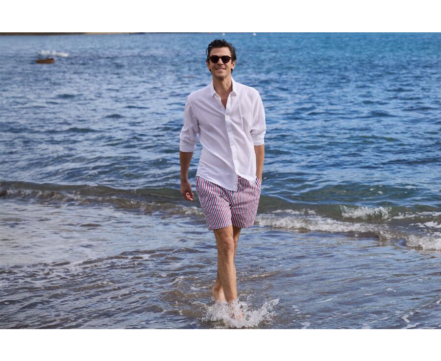Short de bain homme rayé  Bleu Blanc Rouge - BRENTAN