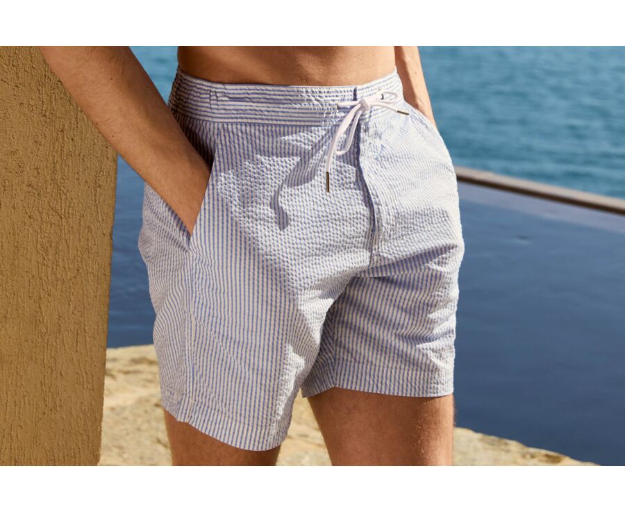 Short de bain homme rayé bleu ciel et blanc - BRENTAN
