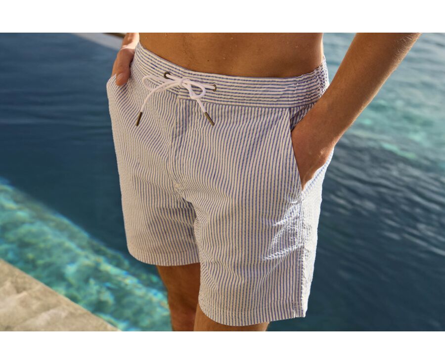 Short de bain homme rayé bleu ciel et blanc - BRENTAN