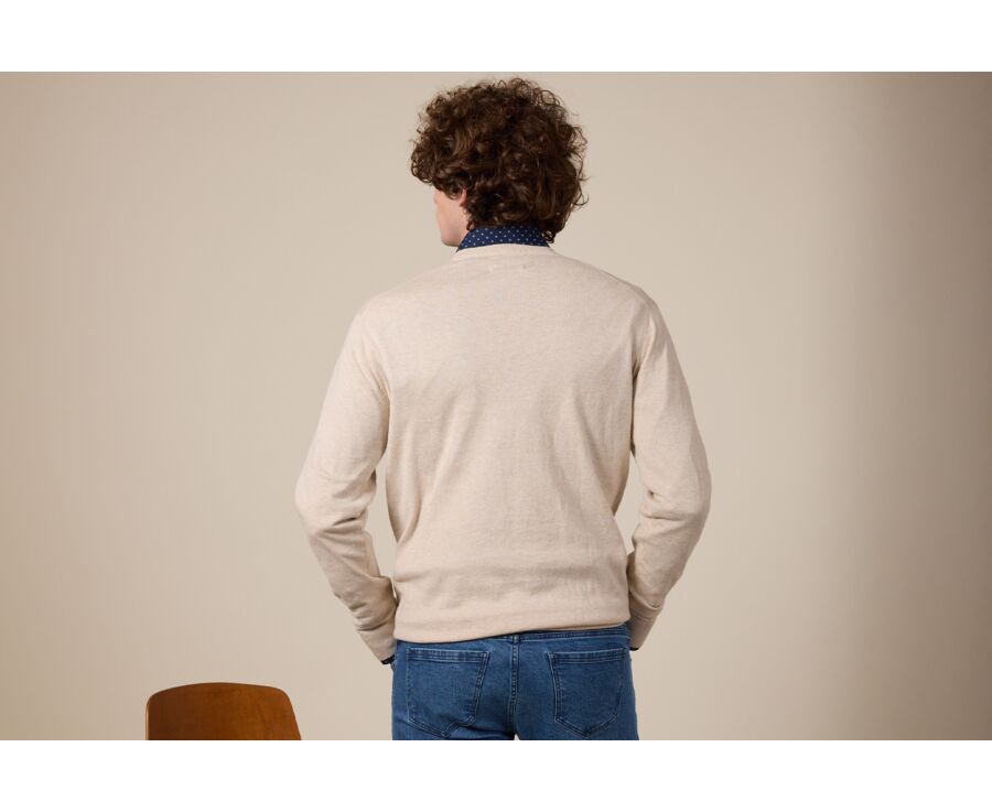 Pull fin homme col V coton bio/cachemire Beige Clair Chiné - VALTON