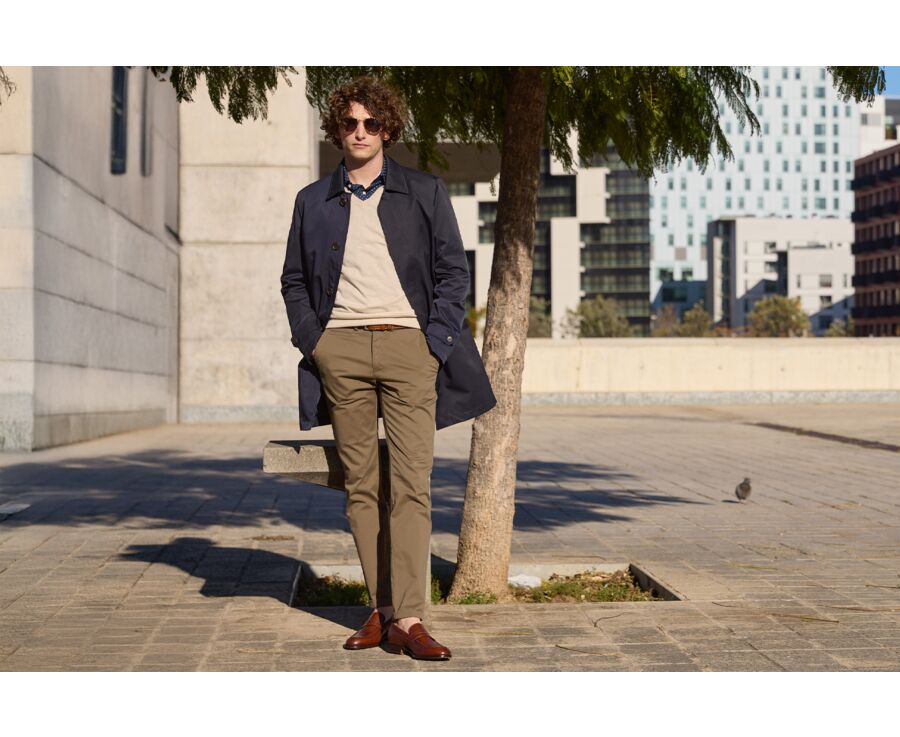 Pull fin homme col V coton bio/cachemire Beige Clair Chiné - VALTON