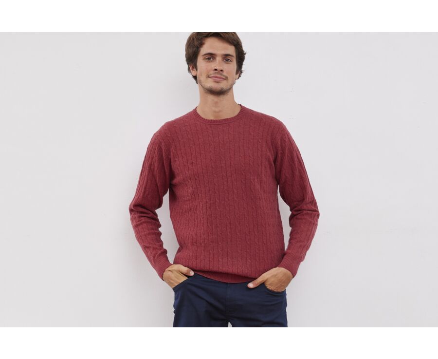 Pull laine torsades col rond homme Rouge Chiné - CONTOR