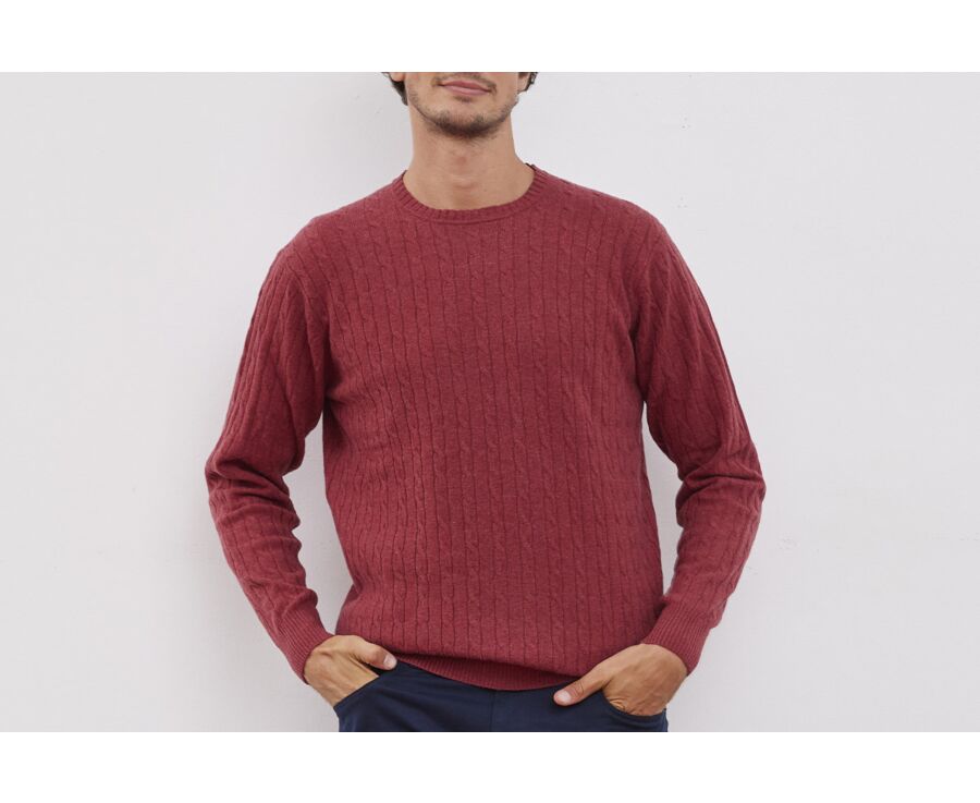 Pull laine torsades col rond homme Rouge Chiné - CONTOR