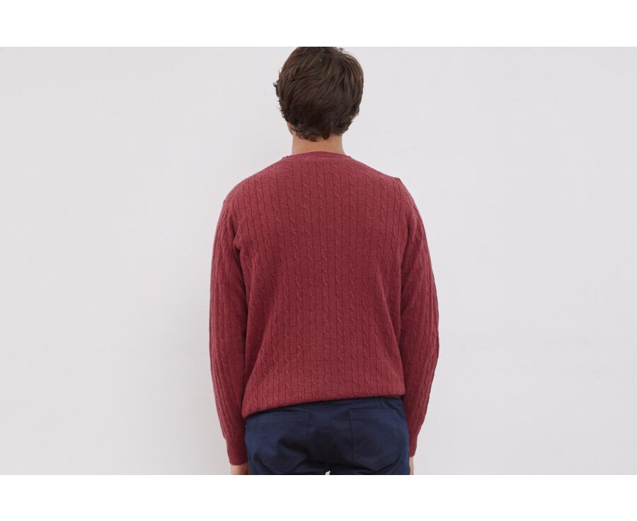 Pull laine torsades col rond homme Rouge Chiné - CONTOR