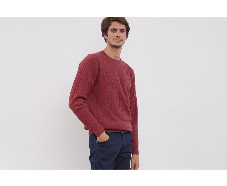Pull laine torsades col rond homme Rouge Chiné - CONTOR