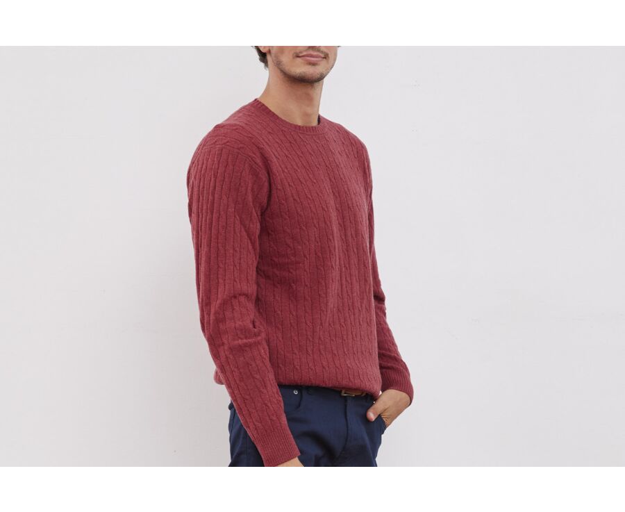 Pull laine torsades col rond homme Rouge Chiné - CONTOR