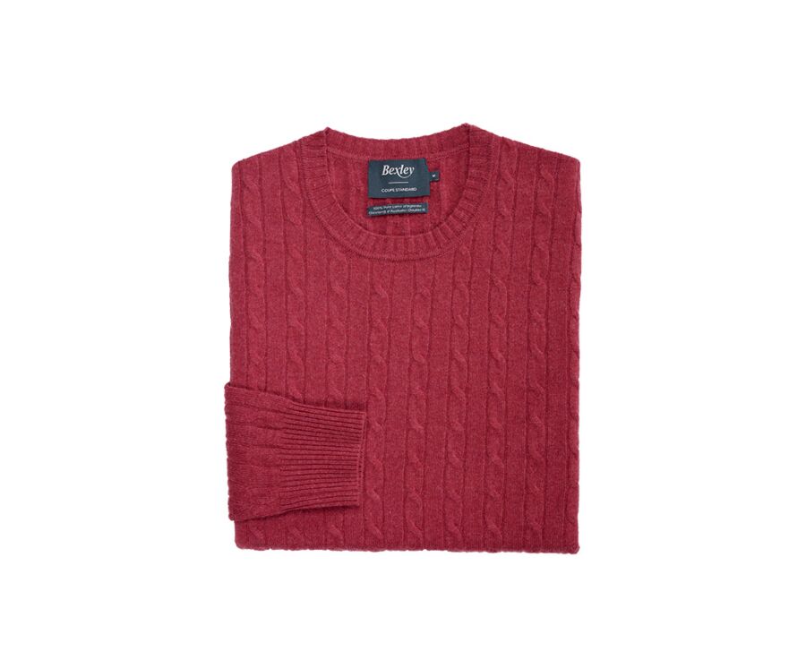 Pull laine torsades col rond homme Rouge Chiné - CONTOR