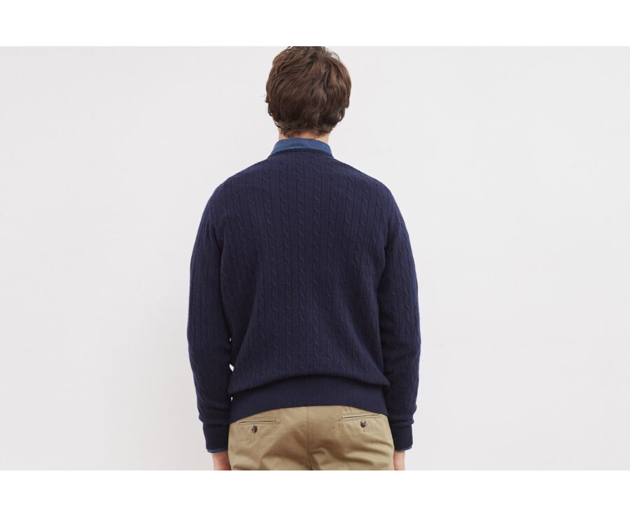 Pull laine torsadée homme col rond Bleu marine - CONTOR