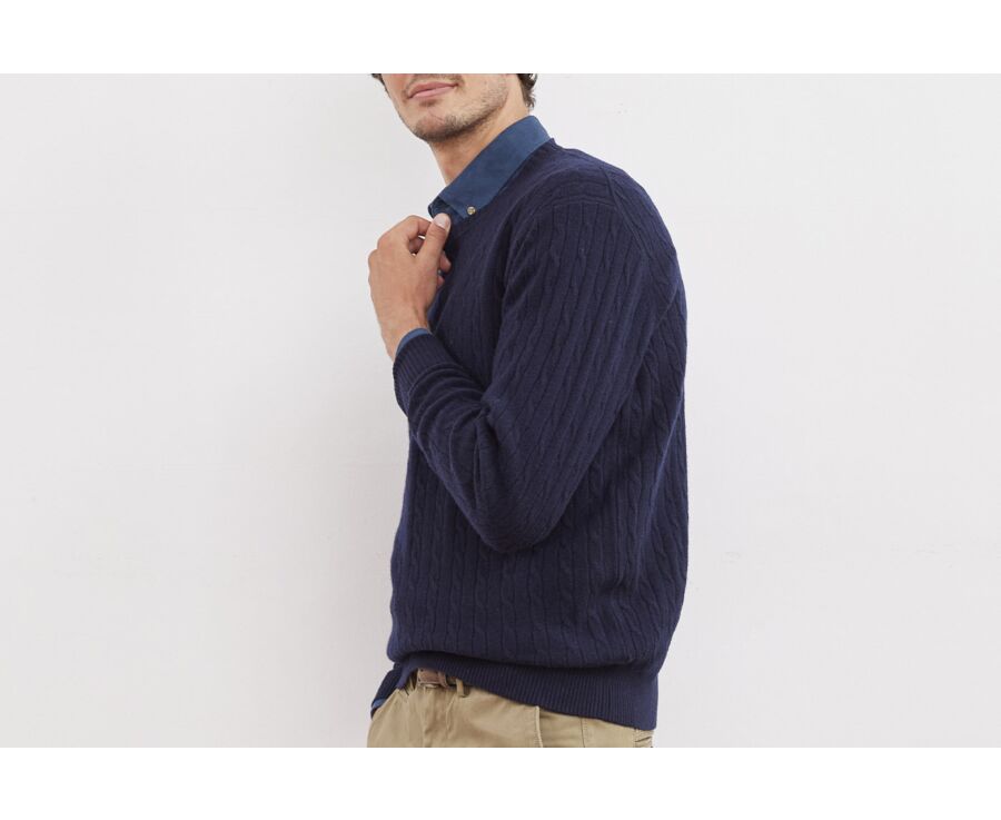 Pull laine torsadée homme col rond Bleu marine - CONTOR