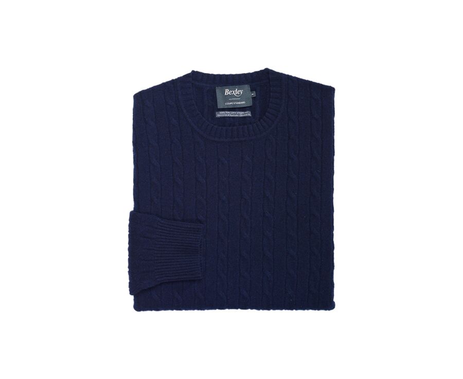 Pull laine torsadée homme col rond Bleu marine - CONTOR