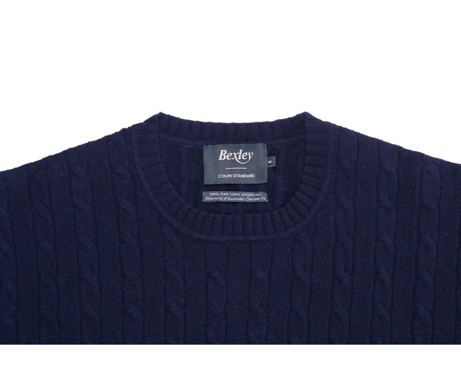 Pull laine torsadée homme col rond Bleu marine - CONTOR