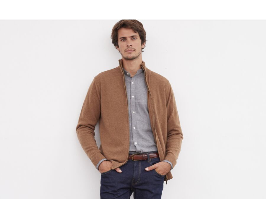 Gilet zippé homme laine Noisette Chiné - KANTY