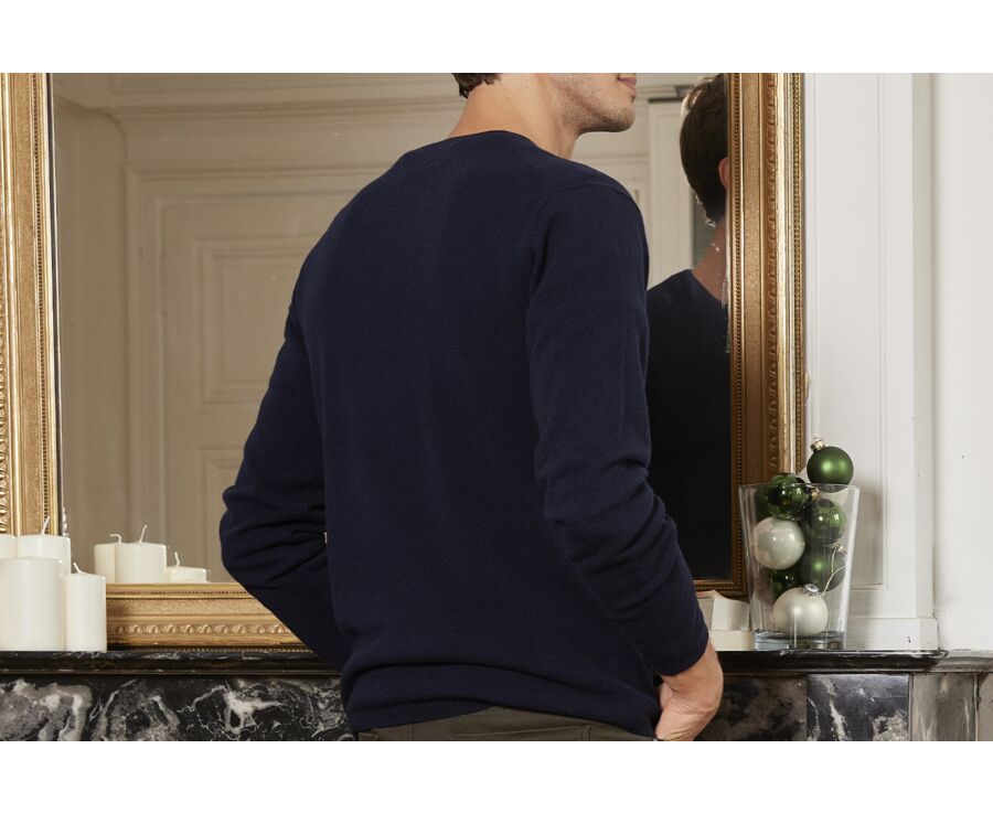 Pull laine homme col rond boutonné Bleu marine - CULIAN