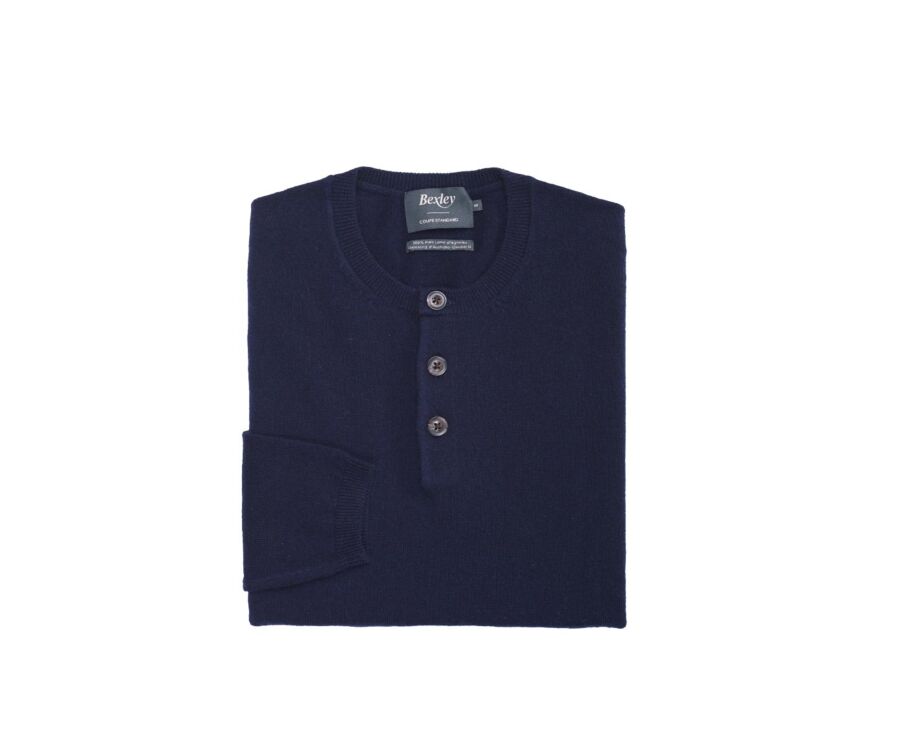 Pull laine homme col rond boutonné Bleu marine - CULIAN
