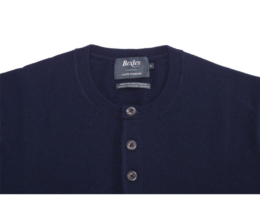 Pull laine homme col rond boutonné Bleu marine - CULIAN
