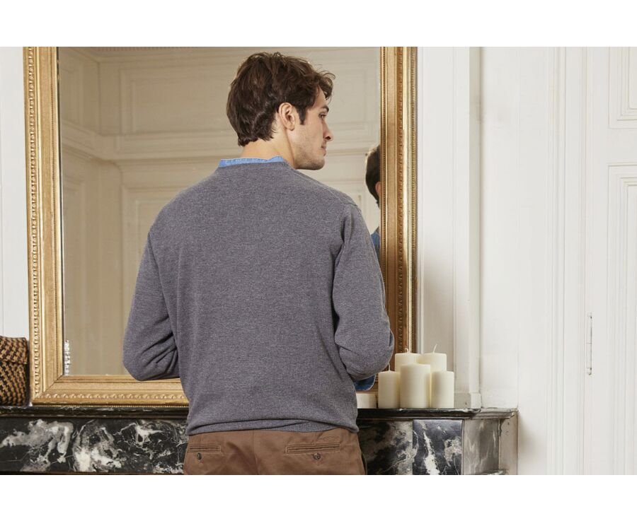 Pull homme en laine col boutonné Gris Moyen Chiné - CULIAN