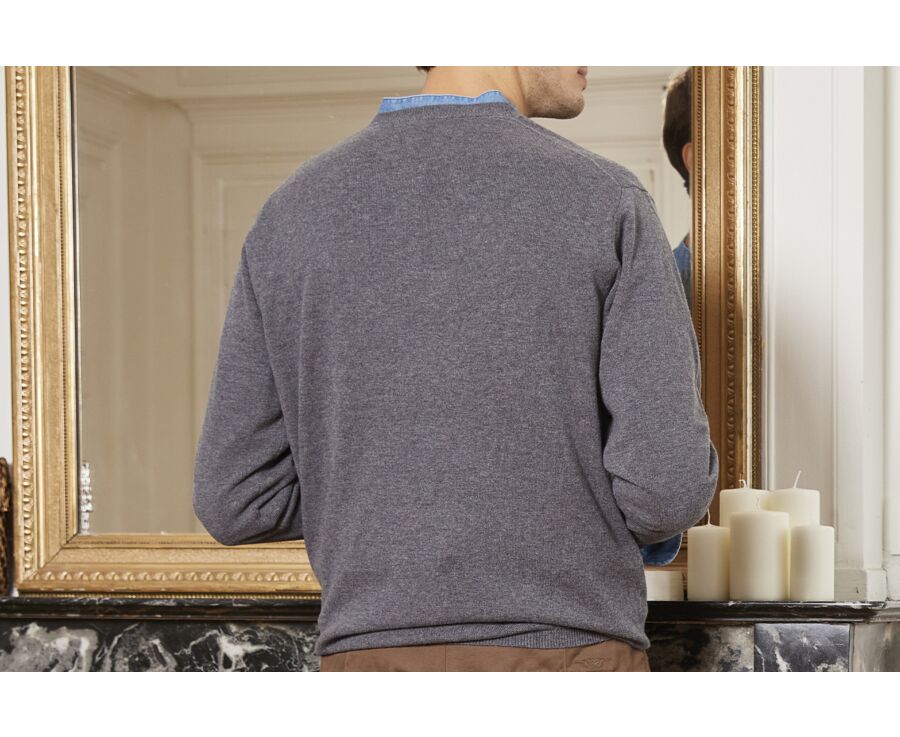 Pull homme en laine col boutonné Gris Moyen Chiné - CULIAN