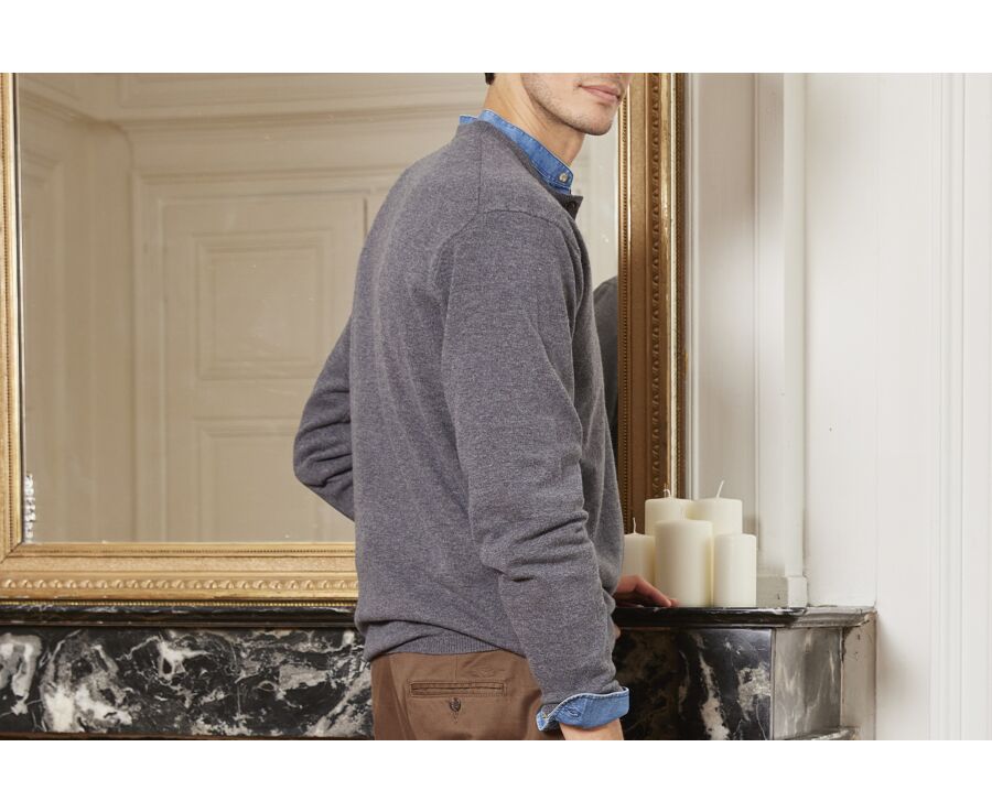 Pull homme en laine col boutonné Gris Moyen Chiné - CULIAN