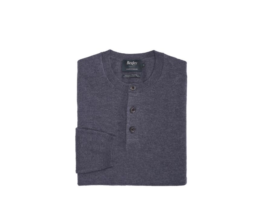Pull homme en laine col boutonné Gris Moyen Chiné - CULIAN