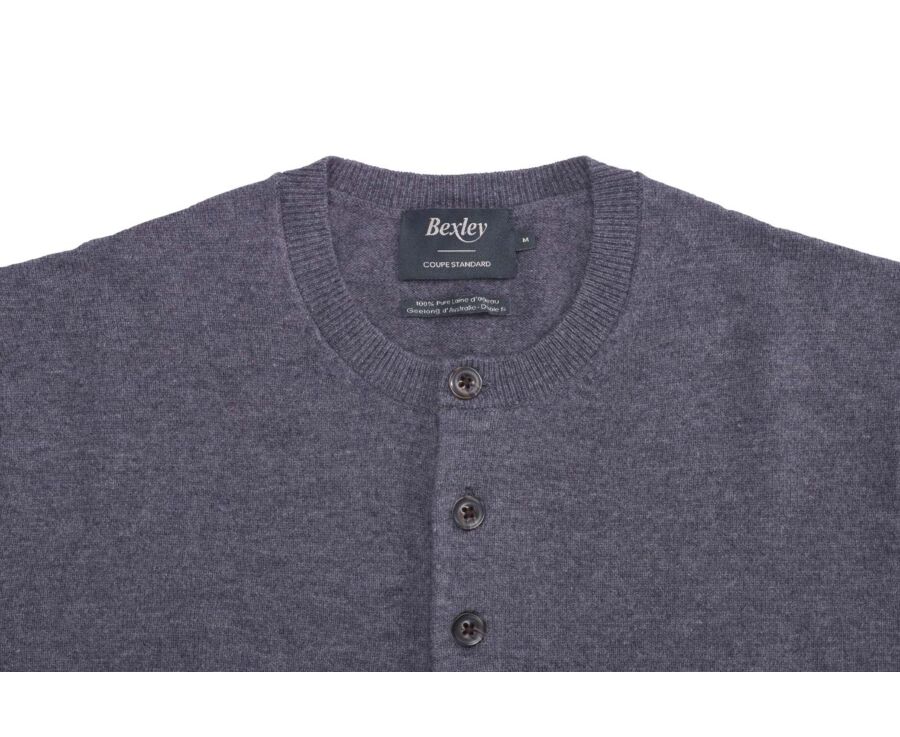 Pull homme en laine col boutonné Gris Moyen Chiné - CULIAN