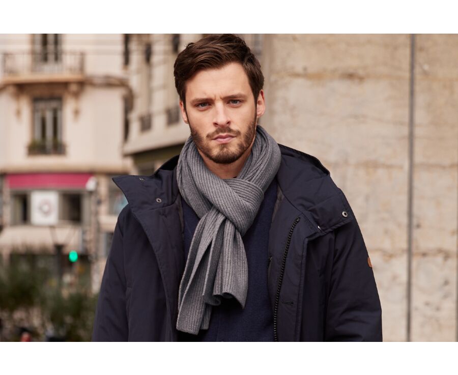 Écharpe Laine Homme Gris Taupe Chiné