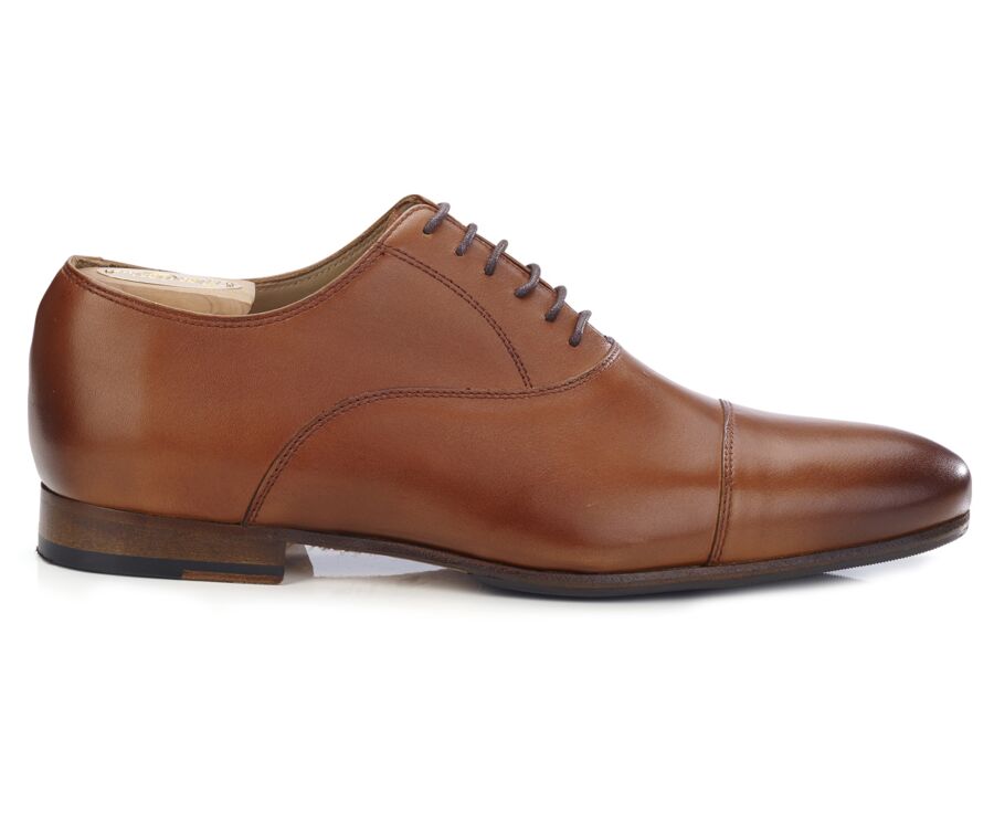 Richelieu homme Cognac Patiné - semelle cuir avec patin - LENNOX PATIN