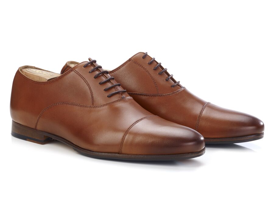 Richelieu homme Cognac Patiné - semelle cuir avec patin - LENNOX PATIN