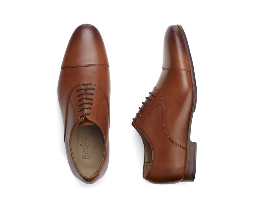 Richelieu homme Cognac Patiné - semelle cuir avec patin - LENNOX PATIN
