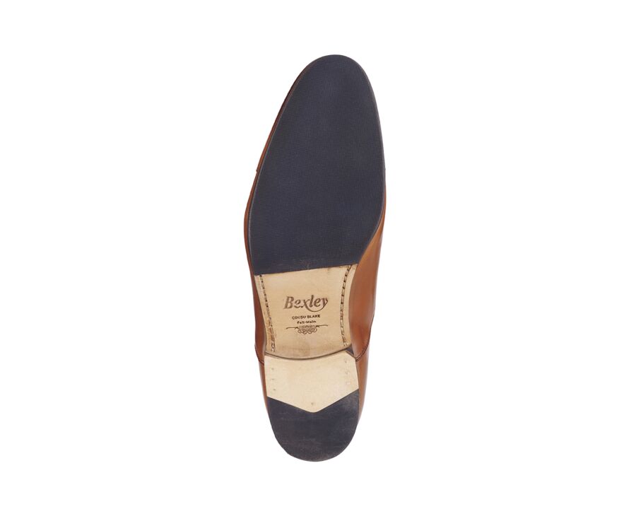 Richelieu homme Cognac Patiné - semelle cuir avec patin - LENNOX PATIN
