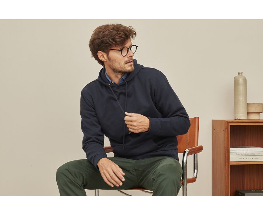 Sweat-shirt homme à capuche coton Marine - HUDSEN II
