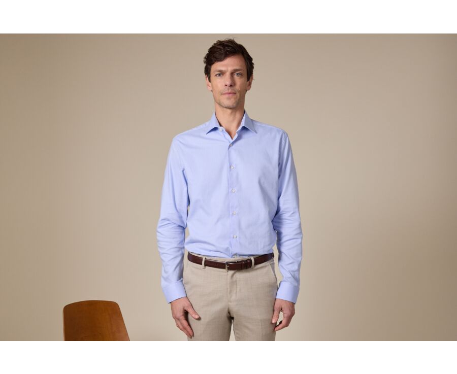 Chemise Bleu Ciel coton popeline - Col italien - OTTAVIO CLASSIC