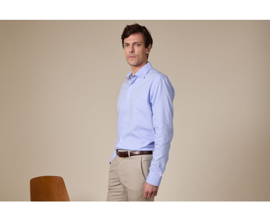 Chemise Bleu Ciel coton popeline - Col italien - OTTAVIO CLASSIC