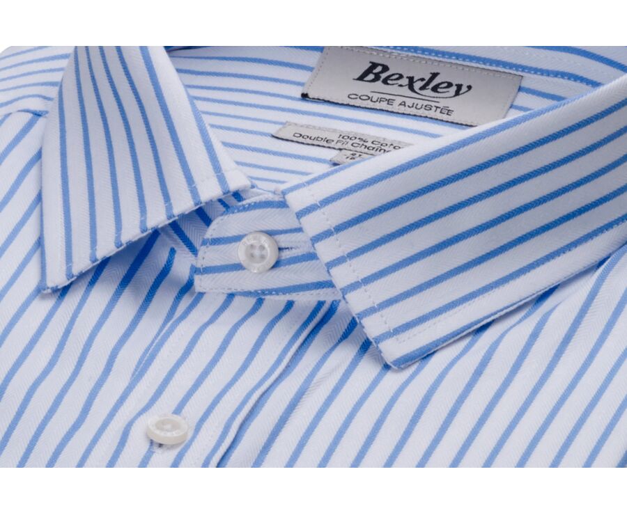 Chemise homme blanche à rayures bleues claires - LÉONEL 