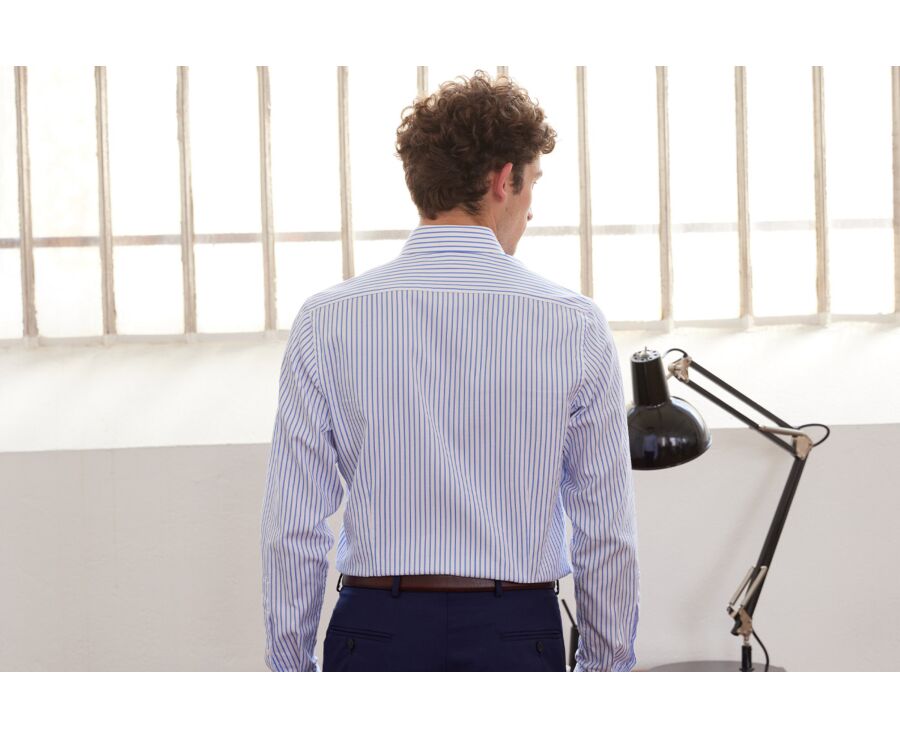 Chemise homme blanches à rayures bleues - LÉONEL