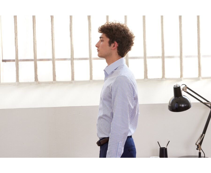 Chemise homme blanches à rayures bleues - LÉONEL