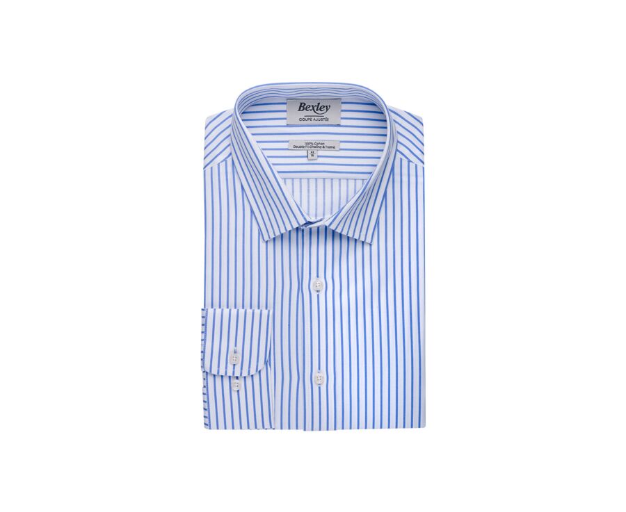 Chemise homme blanches à rayures bleues - LÉONEL
