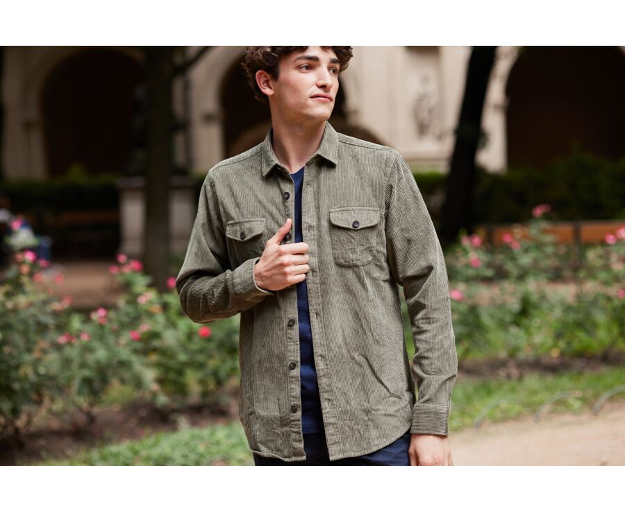 Surchemise en velours Vert Army - VICTORIN