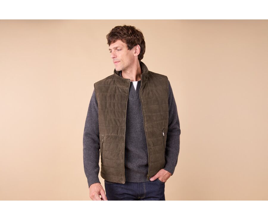 Blouson en cuir homme Velours Kaki - NIKLAS