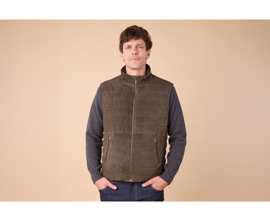 Blouson en cuir homme Velours Kaki - NIKLAS