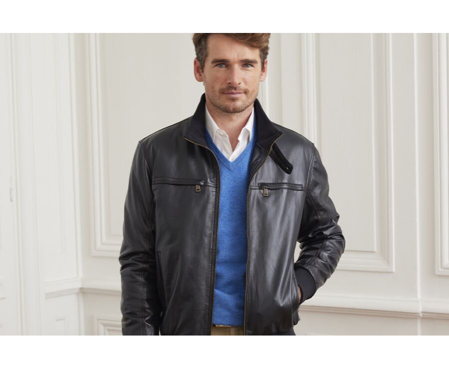 Blouson cuir homme Marine - CAYDEN