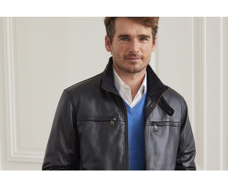Blouson cuir homme Marine - CAYDEN
