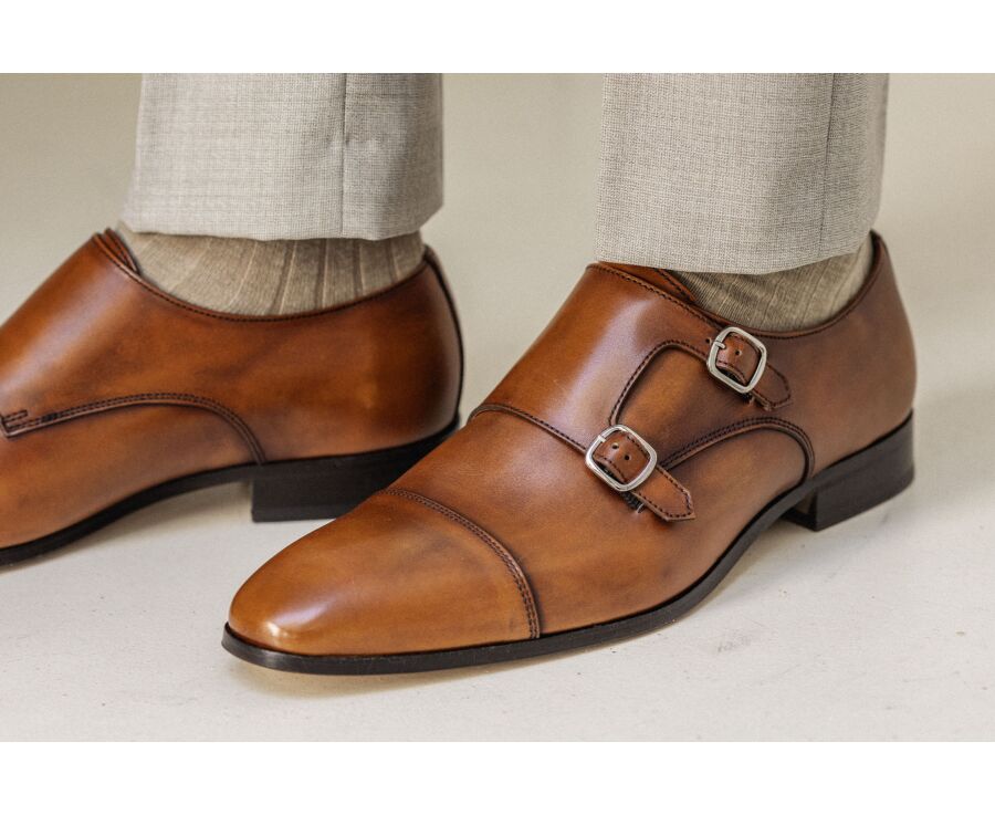 Chaussures homme double boucle Gold Patiné - CHEDINGTON