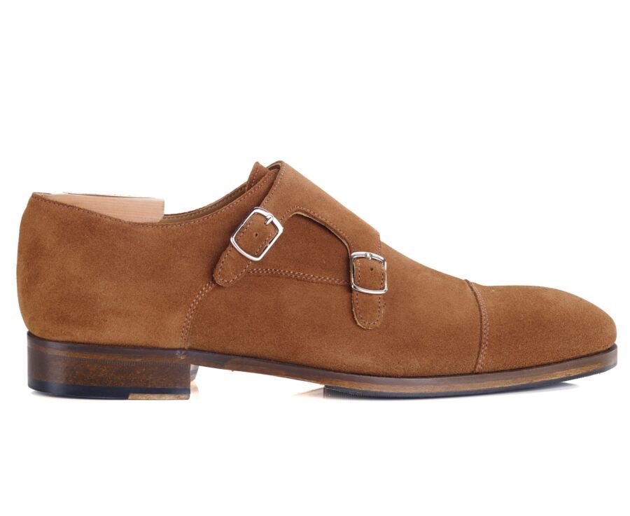 Chaussures homme double boucle velours cognac avec patin - GRESHEY PATIN