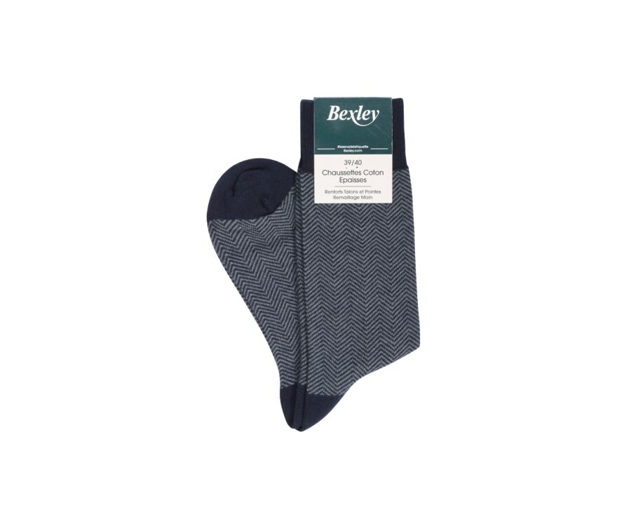 Chaussettes homme épaisses coton motif chevrons Navy et Vert