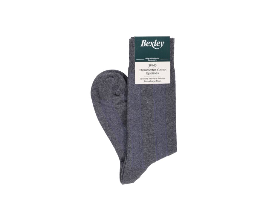 Chaussettes homme épaisses coton rayures Gris anthracite