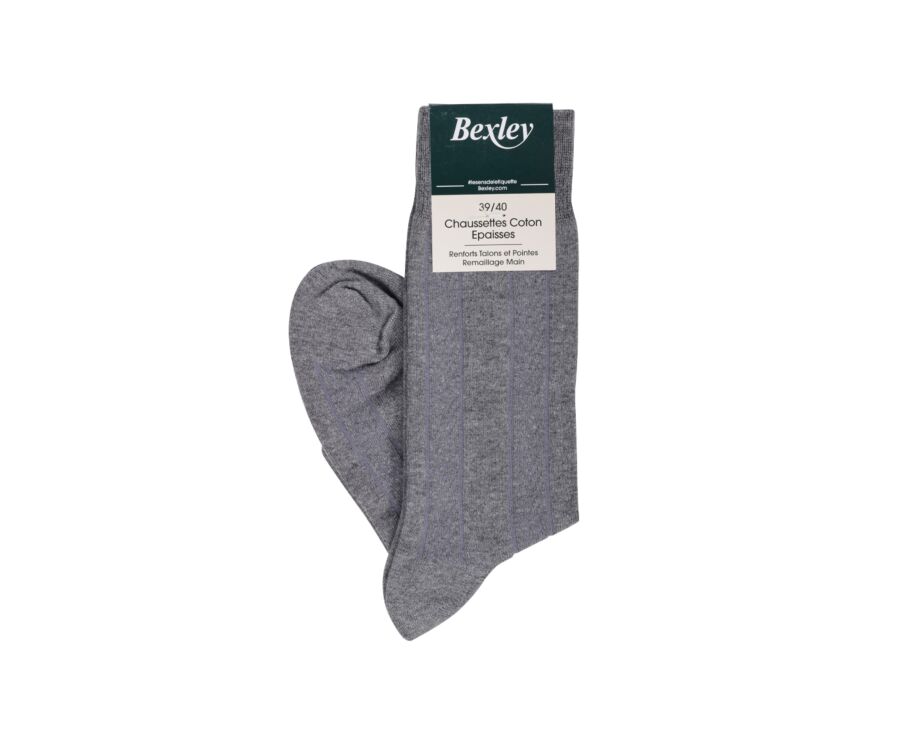 Chaussettes homme épaisses coton rayures Gris Chiné