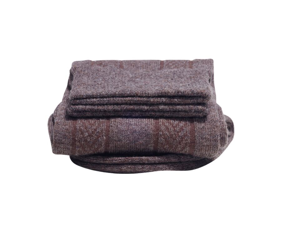 Chaussettes homme épaisses coton rayures Chocolat Chiné