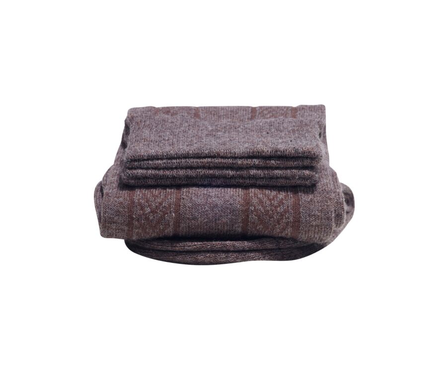 Chaussettes homme épaisses coton rayures Chocolat Chiné