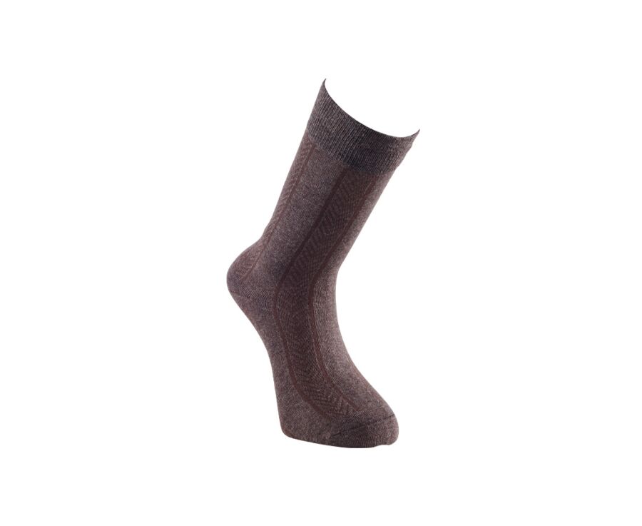 Chaussettes homme épaisses coton rayures Chocolat Chiné